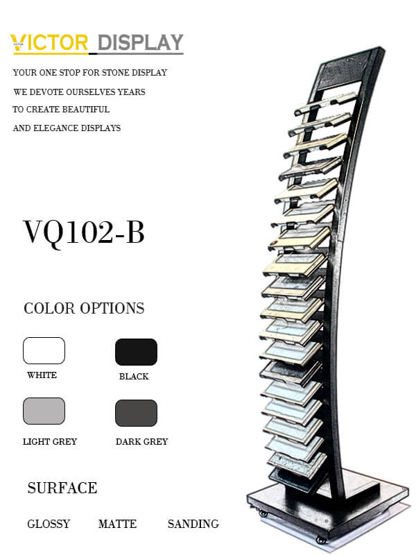 This metal display stand for stone VQ102-B holds variety of stone colors